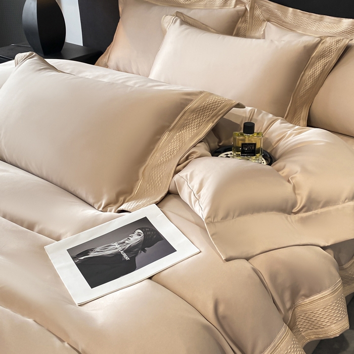 91家纺网 家纺一手货源 找家纺 欧乐蒂 2025新款高支高密水洗贡缎全棉四件套-简爱 简爱香槟金