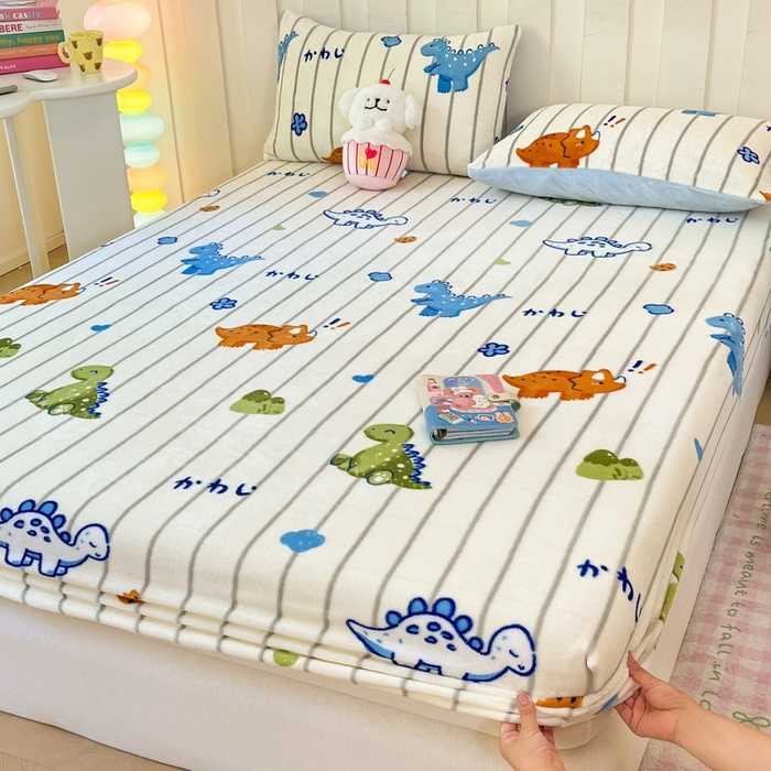 91家纺网 家纺一手货源 找家纺  星座家纺 2025新款小清新牛奶绒单床笠 动物世界