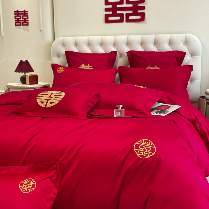 91家纺网 家纺一手货源 找家纺 欧乐蒂 2025新款亲肤棉婚庆刺绣四件套系列 唯一