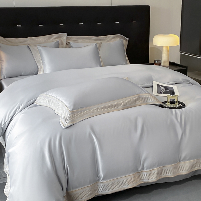 91家纺网 家纺一手货源 找家纺 欧乐蒂 2025新款高支高密水洗贡缎全棉四件套-简爱 简爱高级灰