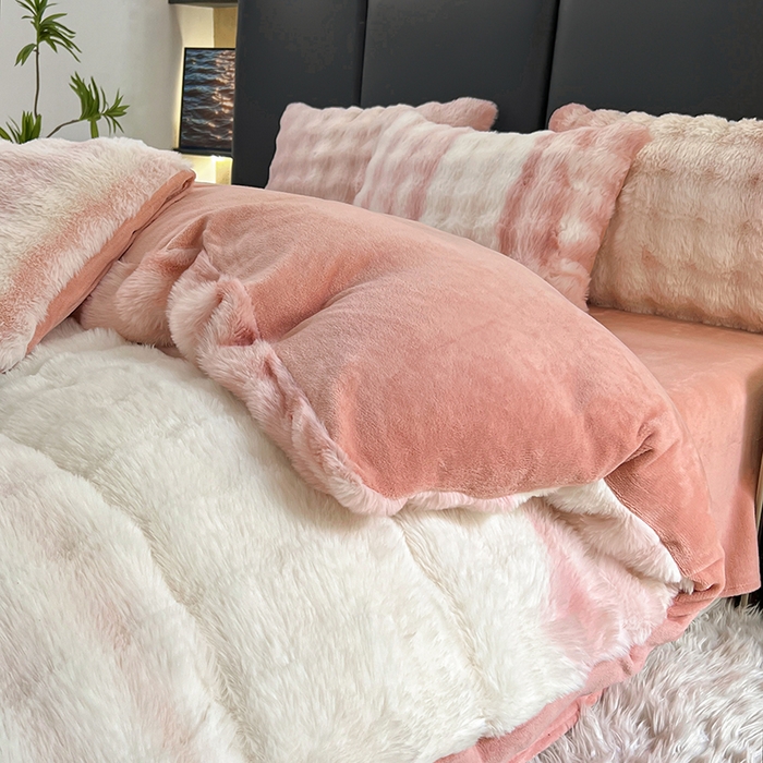 91家纺网 家纺一手货源 找家纺 金爱家 2024新品全消光A类纯色獭兔毛绒立体牛奶绒四件套-七彩泡泡 七彩泡泡粉