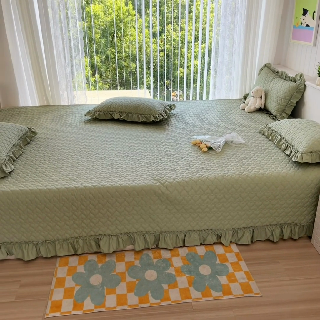 91家纺网 家纺一手货源 找家纺 暖居 2024支持定制纯棉榻榻米四件套全棉农村单件大炕盖纯色床单三件套系列 芥末绿