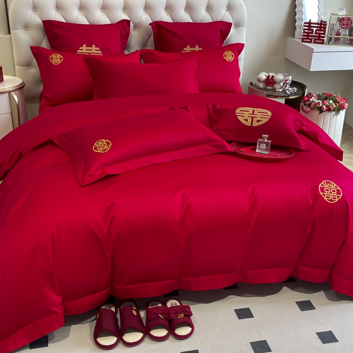 91家纺网 家纺一手货源 找家纺 欧乐蒂 2025新款亲肤棉婚庆刺绣四件套系列 唯一