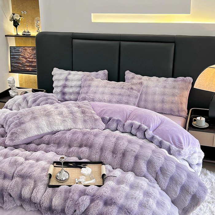 91家纺网 家纺一手货源 找家纺 金爱家 2024新品全消光A类纯色獭兔毛绒立体牛奶绒四件套-七彩泡泡 七彩泡泡紫