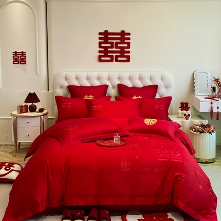 91家纺网 家纺一手货源 找家纺 （总）欧乐蒂 2025新款亲肤棉婚庆刺绣四件套系列