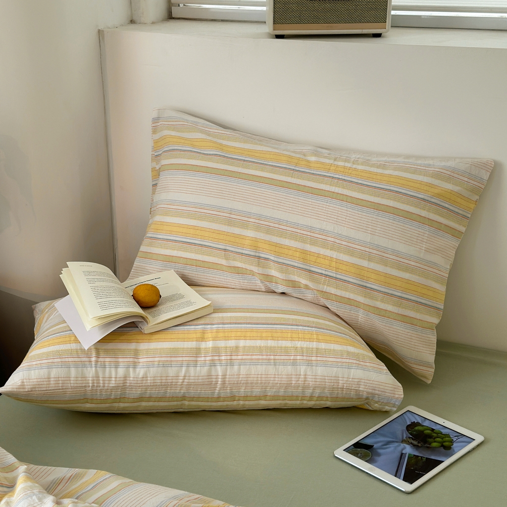 91家纺网 家纺一手货源 找家纺 久典家居 2024新款水洗棉条纹系列单被套 沐妍黄