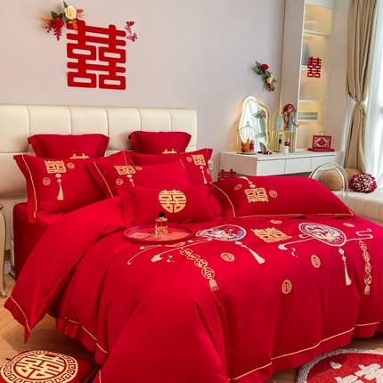 91家纺网 家纺一手货源 找家纺 （总）欧乐蒂 2025新款亲肤棉婚庆刺绣四件套系列