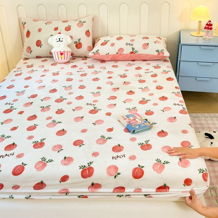 91家纺网 家纺一手货源 找家纺  星座家纺 2025新款小清新牛奶绒单床笠 水果派