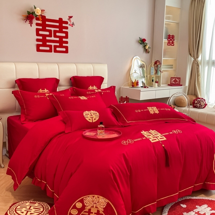 91家纺网 家纺一手货源 找家纺 （总）欧乐蒂 2025新款亲肤棉婚庆刺绣四件套系列