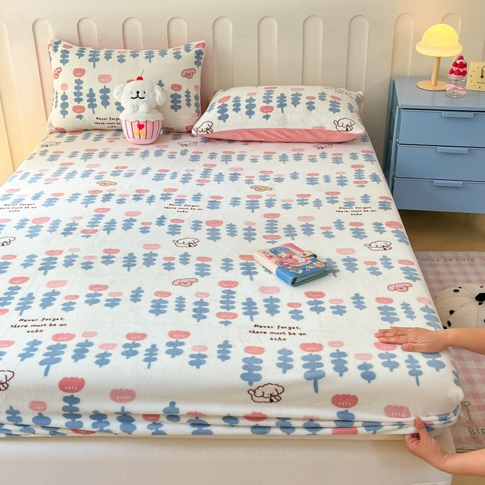 91家纺网 家纺一手货源 找家纺  星座家纺 2025新款小清新牛奶绒单床笠 花束