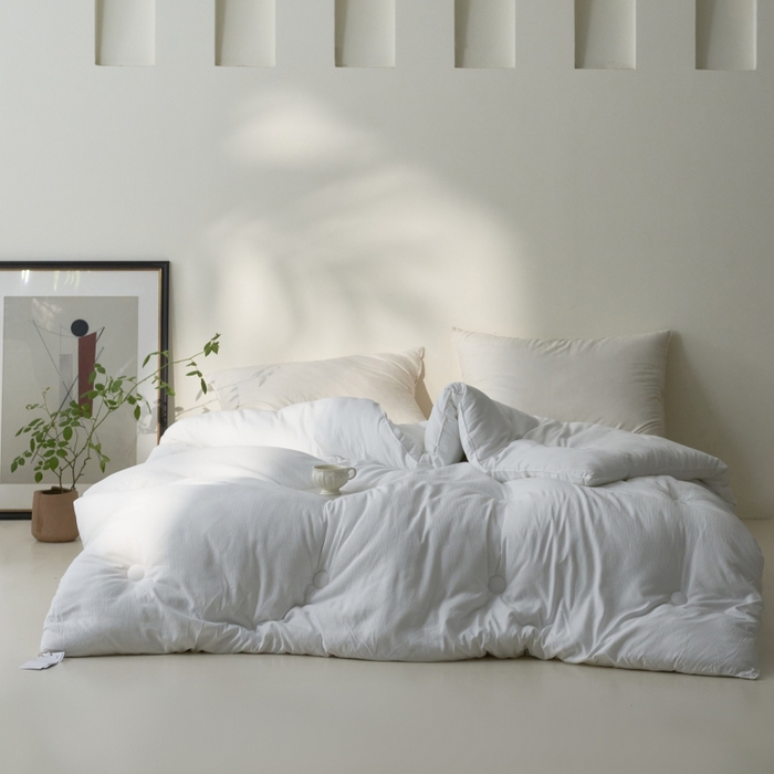 91家纺网 家纺一手货源 找家纺 欧夏家纺 2024新款日式素棉提花大豆被明太西川 白色