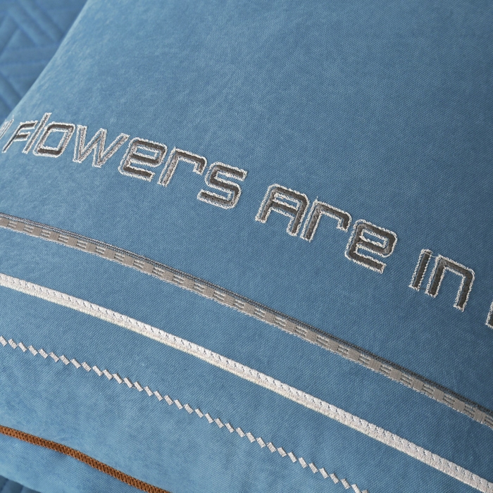 91家纺网 家纺一手货源 找家纺 OL家纺 2024新款磨毛暖绒床盖夹棉四件套刺绣轻奢风 海洋蓝