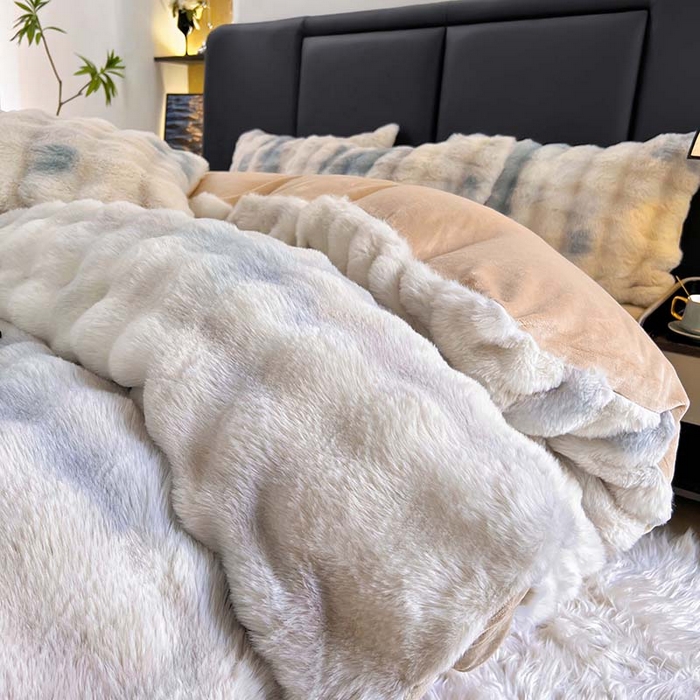 91家纺网 家纺一手货源 找家纺 金爱家 2024新品全消光A类纯色獭兔毛绒立体牛奶绒四件套-七彩泡泡 七彩泡泡蓝