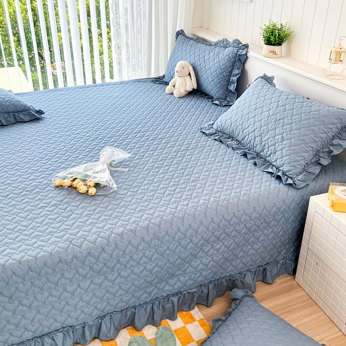 91家纺网 家纺一手货源 找家纺 暖居 2024支持定制纯棉榻榻米四件套全棉农村单件大炕盖纯色床单三件套系列 天空蓝