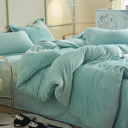 91家纺网 家纺一手货源 找家纺 （总）兰紫橙家纺 2025新款加厚保暖纯色双拼牛奶绒四件套