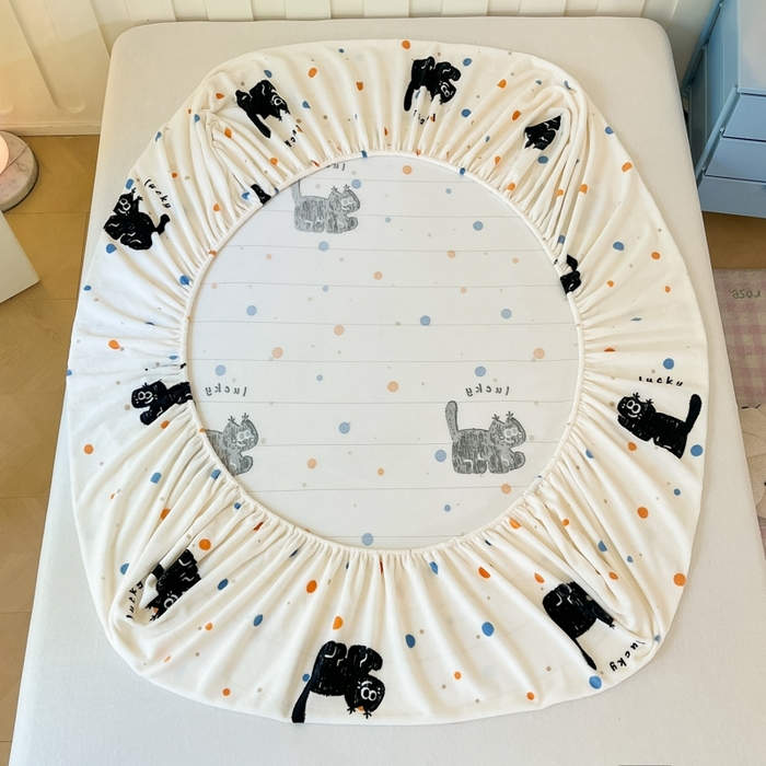 91家纺网 家纺一手货源 找家纺  星座家纺 2025新款小清新牛奶绒单床笠 炫酷小猫