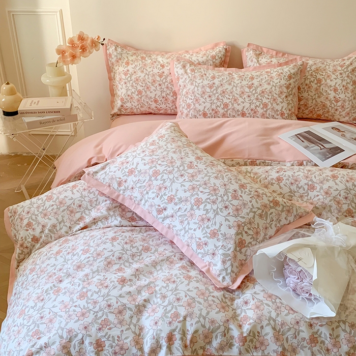 91家纺网 家纺一手货源 找家纺 2024新款全棉磨毛印花系列四件套 花语涧