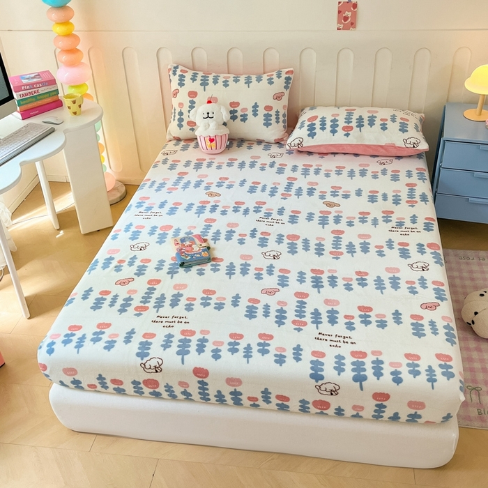 91家纺网 家纺一手货源 找家纺  星座家纺 2025新款小清新牛奶绒单床笠 花束