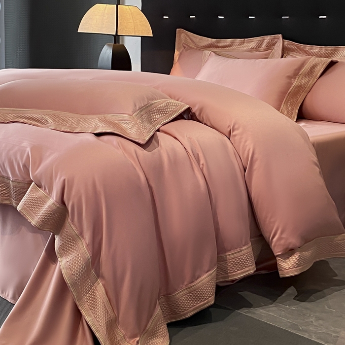 91家纺网 家纺一手货源 找家纺 欧乐蒂 2025新款高支高密水洗贡缎全棉四件套-简爱 简爱豆沙