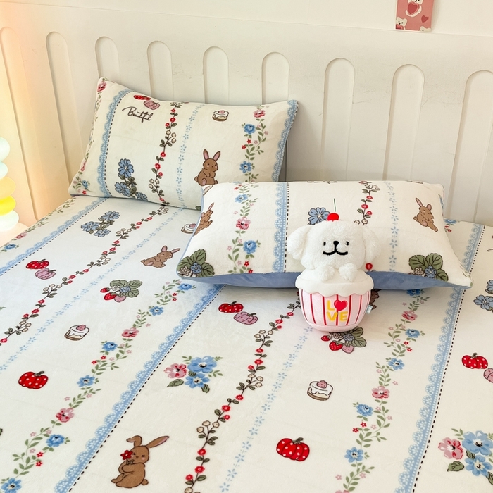 91家纺网 家纺一手货源 找家纺  星座家纺 2025新款小清新牛奶绒单床笠 动物小花