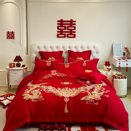 91家纺网 家纺一手货源 找家纺 （总）欧乐蒂 2025新款亲肤棉婚庆刺绣四件套系列