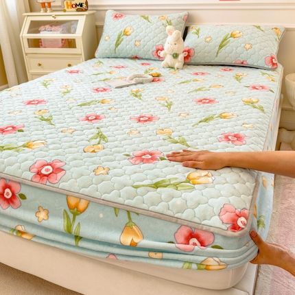 丝羽坊 2024新款A类加厚牛奶绒夹棉床笠 花季