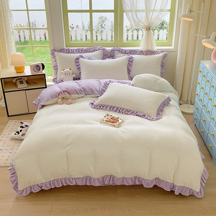 91家纺网 家纺一手货源 找家纺 （总）喜梦缘家纺  2025新款直播热款高克重韩版牛奶绒四件套婚庆四件套双拼四件套