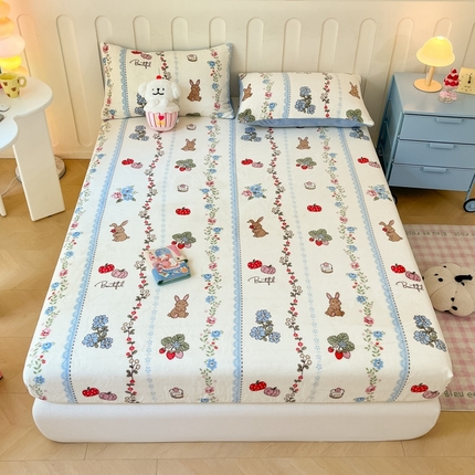 91家纺网 家纺一手货源 找家纺  星座家纺 2025新款小清新牛奶绒单床笠 动物小花