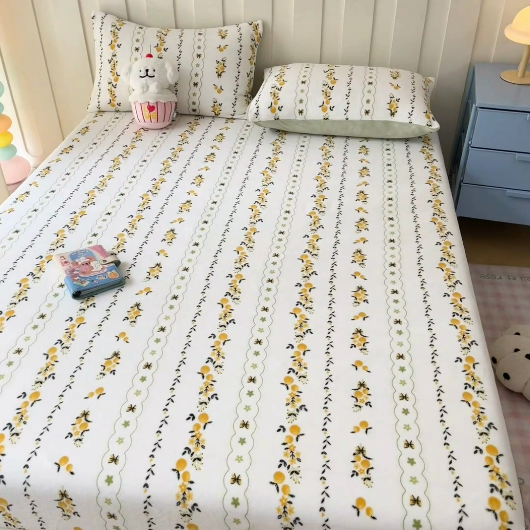 91家纺网 家纺一手货源 找家纺  星座家纺 2025新款小清新牛奶绒单床笠 蜜桔