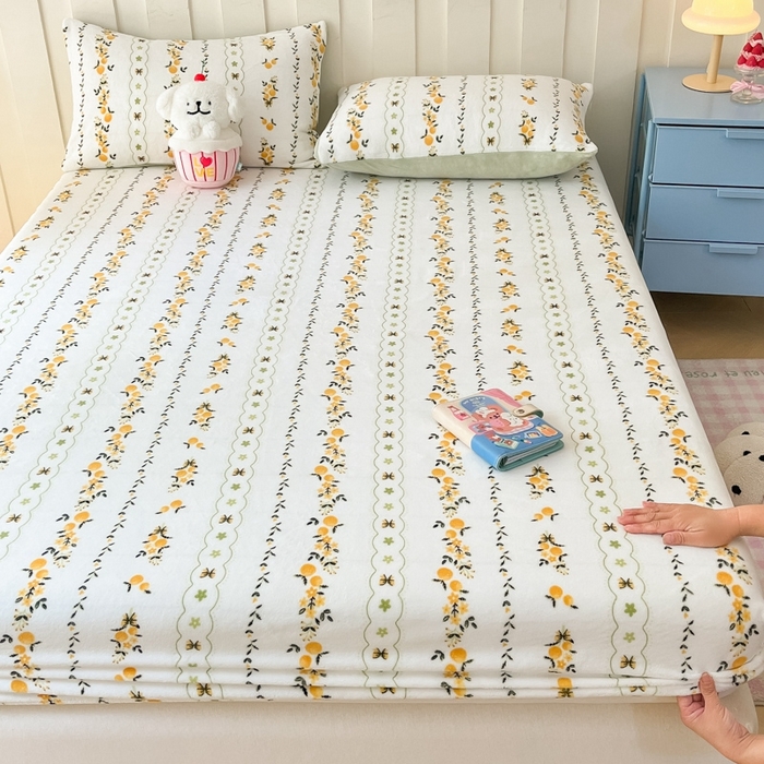 91家纺网 家纺一手货源 找家纺  星座家纺 2025新款小清新牛奶绒单床笠 蜜桔