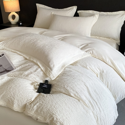 2025新款水洗棉双层纱提花四件套-洛伊 洛伊白