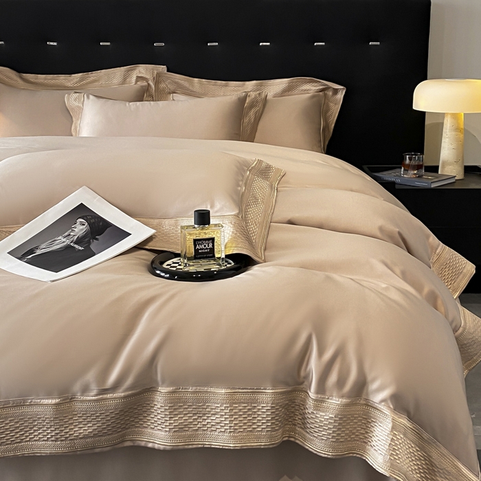 91家纺网 家纺一手货源 找家纺 欧乐蒂 2025新款高支高密水洗贡缎全棉四件套-简爱 简爱香槟金