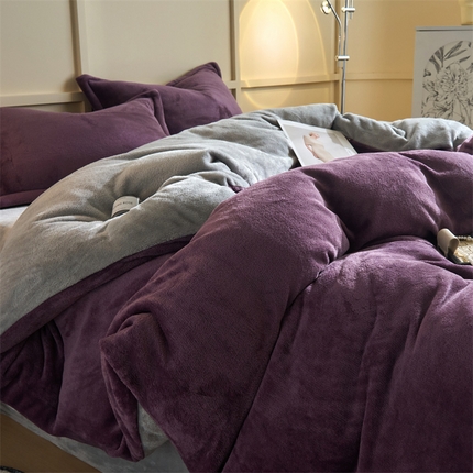 91家纺网 家纺一手货源 找家纺 （总）兰紫橙家纺 2025新款加厚保暖纯色双拼牛奶绒四件套