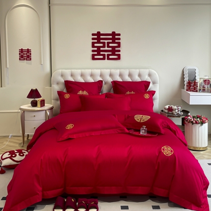 91家纺网 家纺一手货源 找家纺 （总）欧乐蒂 2025新款亲肤棉婚庆刺绣四件套系列