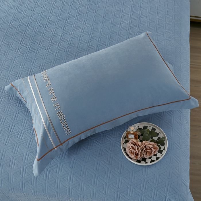 91家纺网 家纺一手货源 找家纺 OL家纺 2024新款磨毛暖绒床盖夹棉四件套刺绣轻奢风 冰蓝色