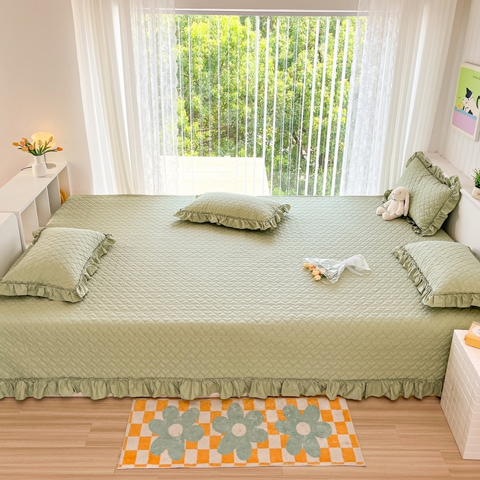 91家纺网 家纺一手货源 找家纺 暖居 2024支持定制纯棉榻榻米四件套全棉农村单件大炕盖纯色床单三件套系列 芥末绿