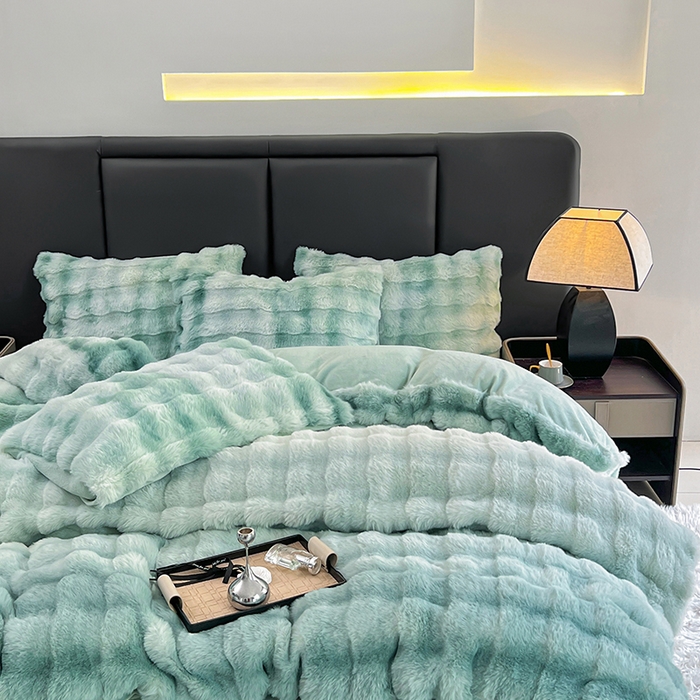 91家纺网 家纺一手货源 找家纺 金爱家 2024新品全消光A类纯色獭兔毛绒立体牛奶绒四件套-七彩泡泡 七彩泡泡绿