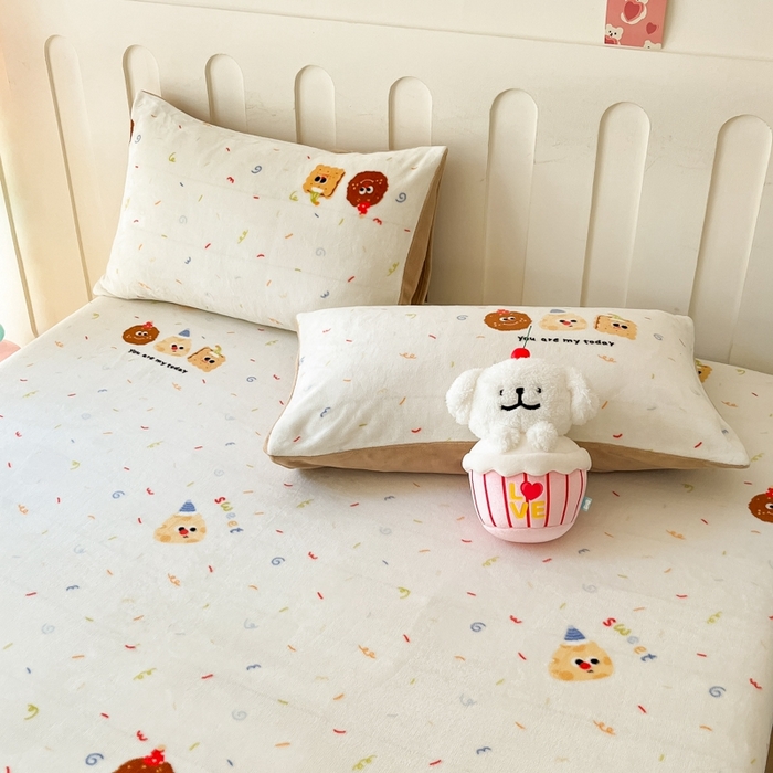 91家纺网 家纺一手货源 找家纺  星座家纺 2025新款小清新牛奶绒单床笠 曲奇饼干