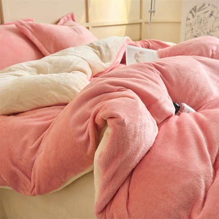 91家纺网 家纺一手货源 找家纺 （总）兰紫橙家纺 2025新款加厚保暖纯色双拼牛奶绒四件套