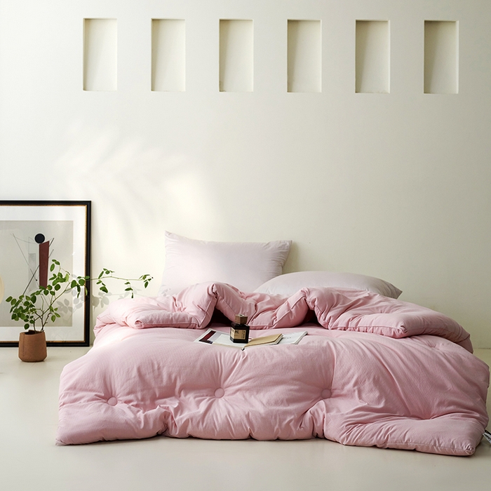 91家纺网 家纺一手货源 找家纺 欧夏家纺 2024新款日式素棉提花大豆被明太西川 豆沙色