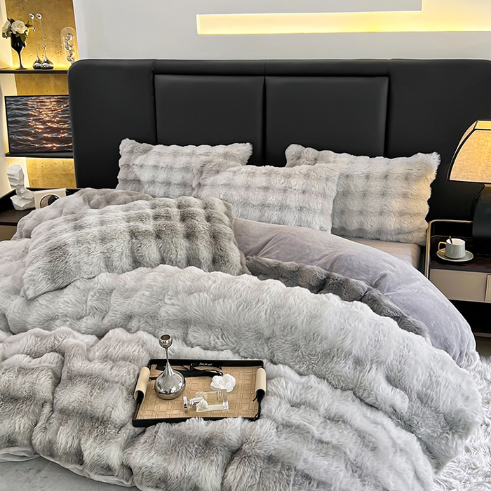 91家纺网 家纺一手货源 找家纺 金爱家 2024新品全消光A类纯色獭兔毛绒立体牛奶绒四件套-七彩泡泡 七彩泡泡灰