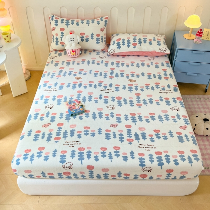 91家纺网 家纺一手货源 找家纺  星座家纺 2025新款小清新牛奶绒单床笠 花束