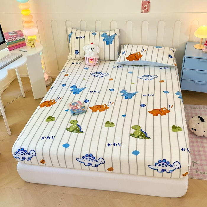 91家纺网 家纺一手货源 找家纺  星座家纺 2025新款小清新牛奶绒单床笠 动物世界