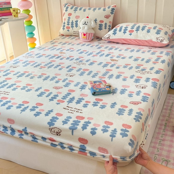 91家纺网 家纺一手货源 找家纺  星座家纺 2025新款小清新牛奶绒单床笠 花束