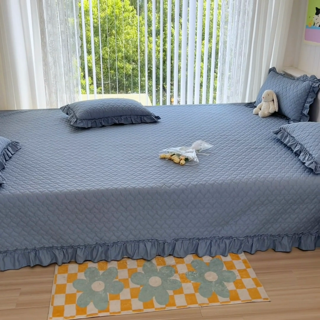 91家纺网 家纺一手货源 找家纺 暖居 2024支持定制纯棉榻榻米四件套全棉农村单件大炕盖纯色床单三件套系列 天空蓝