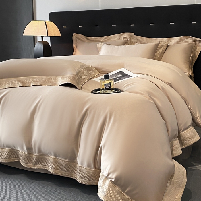 91家纺网 家纺一手货源 找家纺 欧乐蒂 2025新款高支高密水洗贡缎全棉四件套-简爱 简爱香槟金