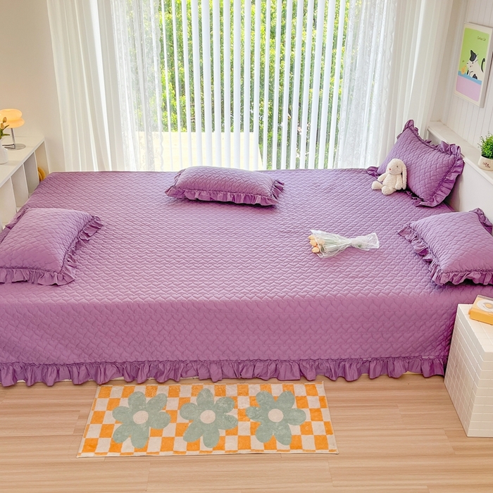 91家纺网 家纺一手货源 找家纺 暖居 2024支持定制纯棉榻榻米四件套全棉农村单件大炕盖纯色床单三件套系列 香芋紫色