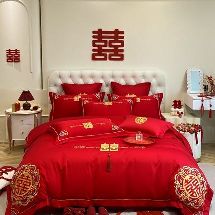 91家纺网 家纺一手货源 找家纺 （总）欧乐蒂 2025新款亲肤棉婚庆刺绣四件套系列