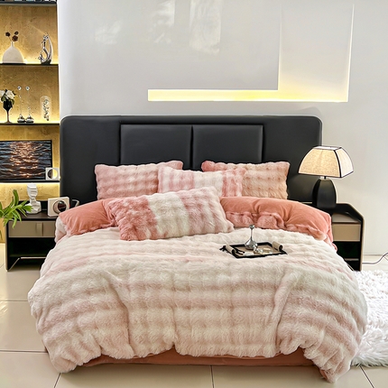 91家纺网 家纺一手货源 找家纺 （总）金爱家 2024新品全消光A类纯色獭兔毛绒立体牛奶绒四件套-七彩泡泡