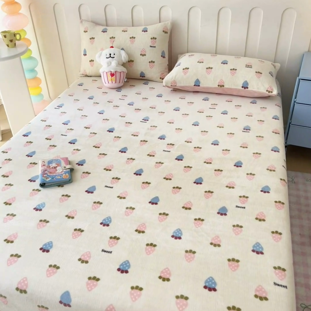 91家纺网 家纺一手货源 找家纺  星座家纺 2025新款小清新牛奶绒单床笠 小萝卜